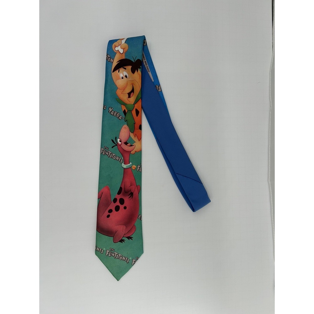 Ralph Marlin The Flintstones Tie Teal 90's Fred Dino Hanna Barbera Vintage Retro